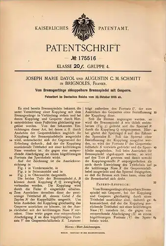 Original Patentschrift - J. Dayol und A. Schmitt in Brignoles , 1905 , Embrayage et de frein à verrouillage !!!