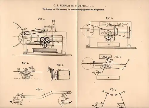 Original Patentschrift - C.E. Schwalbe in Werdau i.S., 1899 , Flortrennung für Vließ - Apparate , Flor , Spinnerei !!!