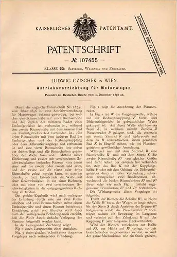 Original Patentschrift - L. Czischek in Wien , 1898 , Antrieb für Motorwagen , Automobile !!!