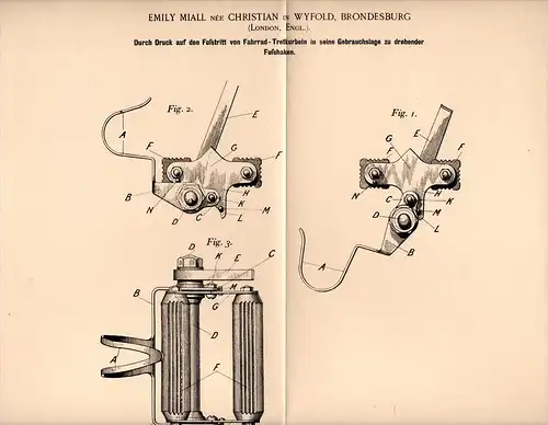 Original Patentschrift - E. Miall in Wyfold , Brondesbury , 1899 , Crank for bicycle pedal , London !!!