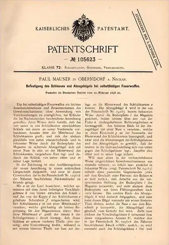 Original Patentschrift - Paul Mauser in Oberndorf a.N., 1898 , Abzug für Pistole , pistol , Waffe , Gewehr !!!