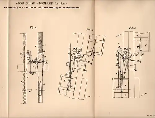 Original Patentschrift - A. Gnilke in Donkawe , Post Sulau , 1897 , Apparat für Windrad , Windräder , Windmühle !!!