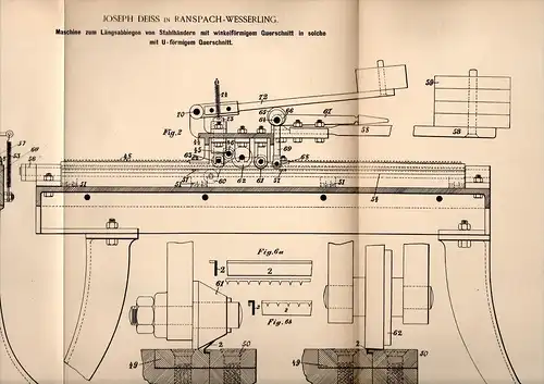 Original Patentschrift - J. Deiss in Ranspach - Wesserling , 1892 , Machine pour bandes d´acier !!!