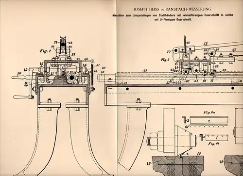 Original Patentschrift - J. Deiss in Ranspach - Wesserling , 1892 , Machine pour bandes d´acier !!!