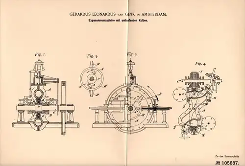 Original Patentschrift - Gerardus L. van Gink in Amsterdam , 1899 , Expansionsmaschine mit Kolben , Dampfmaschine !!