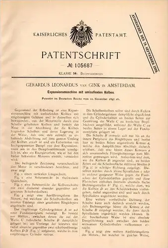Original Patentschrift - Gerardus L. van Gink in Amsterdam , 1899 , Expansionsmaschine mit Kolben , Dampfmaschine !!