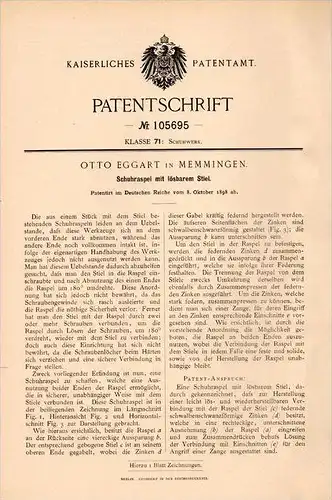 Original Patentschrift - O. Eggart in Memmingen , 1898 , Raspel für Schuhe , Schuh , Schuster , Schuhmacher !!!