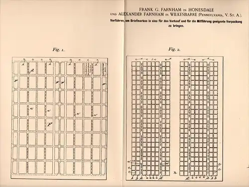 Original Patentschrift - F. Farnham in Honesdale and Wilkesbarre , 1898 , Packaging for stamps , stamp , post !!!