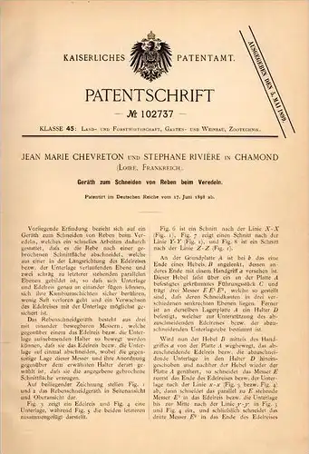 Original Patentschrift - J. Chevreton in Chamond , Loire , 1898 , Dispositif pour la décoration de la vigne, du vin !!!