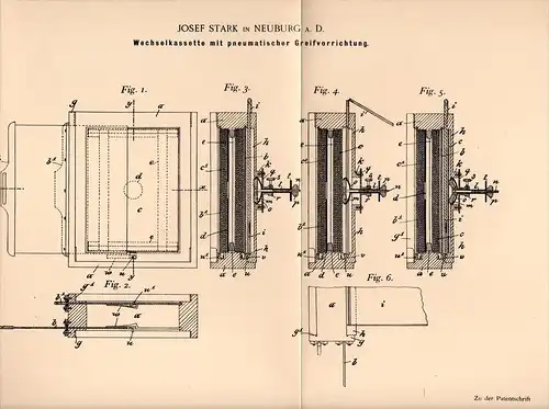 Original Patentschrift - J. Stark in Neuburg a.d. Donau , 1898 , Wechselkassette , Platten - Photographie , Fotografie !