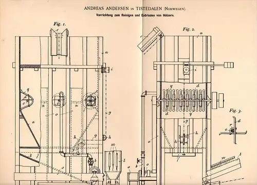 Original Patentschrift - A. Andersen in Tistedalen , Norway , 1897 , Maschine zum Entrinden von Holz , Forst !!!