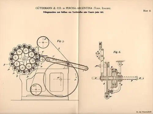 Original Patentschrift - Gütermann & Co in Perosa Argentina , 1896 , Macchine per la filatura, filatoio , Turin , Italia