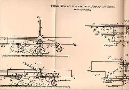 Original Patentschrift - W. Greaves in Cradock , 1896 , Südafrika , Kehrpflug , Pflug , Landwirtschaft , Agrar , Afrika