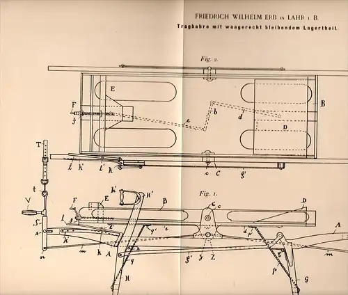 Original Patentschrift - F. Erb in Lahr i.B., 1897 , Tragbahre , Bahre , Arzt , Krankenhaus , Unfall !!!