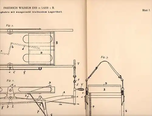 Original Patentschrift - F. Erb in Lahr i.B., 1897 , Tragbahre , Bahre , Arzt , Krankenhaus , Unfall !!!