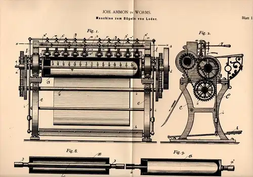 Original Patentschrift - Joh. Ammon in Worms , 1894 , Maschine zum Bügeln von Leder !!!
