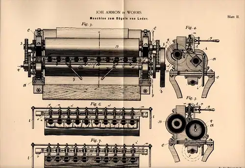 Original Patentschrift - Joh. Ammon in Worms , 1894 , Maschine zum Bügeln von Leder !!!