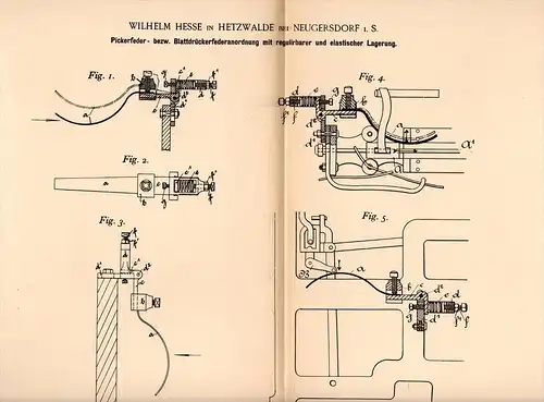 Original Patentschrift - W. Hesse in Hetzwalde bei Neugersdorf i.S., 1894 , Pickerfeder für Weberei , Weber , Webstuhl !