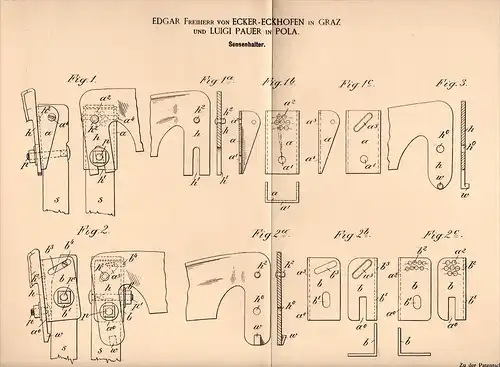 Original Patentschrift - L. Pauer in Pola , 1894 , Freiherr von Ecker-Eckhofen in Graz , Sensenhalter , Sense !!!