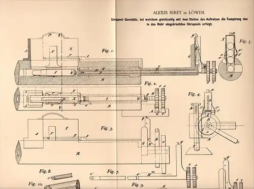 Original Patentschrift - A. Siret in Löwen , 1894 , Kanone , Geschütz , Waffe !!!