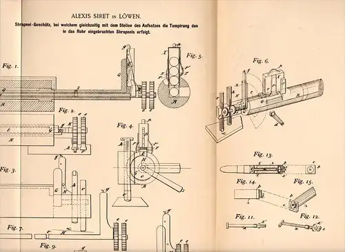 Original Patentschrift - A. Siret in Löwen , 1894 , Kanone , Geschütz , Waffe !!!