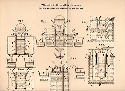 Original Patentschrift - P. Hulin in Modane , Savoie , 1893 , L´électrolyse de l´eau salée avec des électrodes