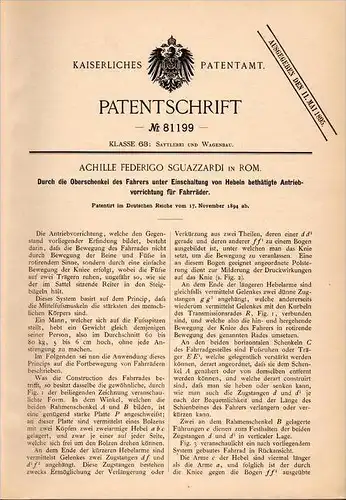 Original Patentschrift - A. Sguazzardi a Roma , 1894 , unità per biciclette, biciclette , bicycle, bicycles !!!