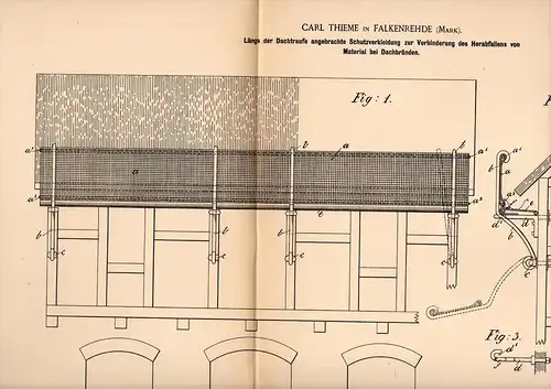 Original Patentschrift - C. Thieme in Falkenrehde , Mark , 1894 , Schutz für Dach , Dachdecker , Feuerwehr , Ketzin !!!