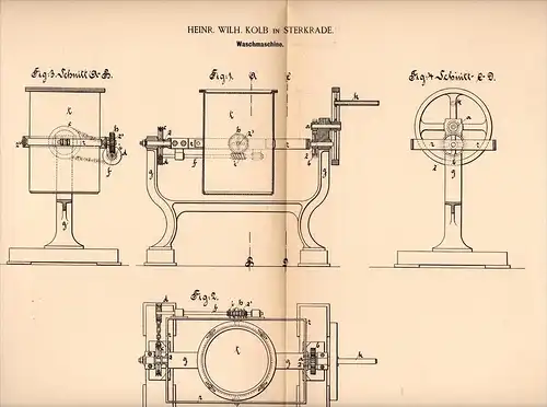 Original Patentschrift - H. Kolb in Sterkrade , 1894 , Waschmaschine , Wäsche , Wäscherei !!!