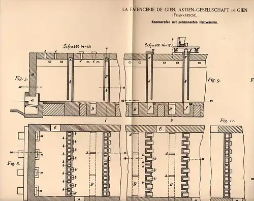 Original Patentschrift - Faïencerie de Gien à Gien , 1893 , Four pour la porcelaine, céramique , Porzellan !!!