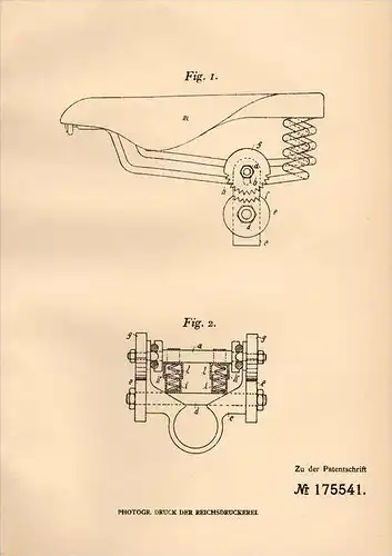 Original Patentschrift - A. Runge in Bruckhausen a. Rh., 1905, einstellbarer Sattel für Motorrad , Fahrrad , Fahrräder !