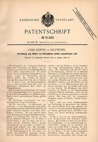 Original Patentschrift - C. Koppel in Salzwedel , 1896 , Kühlapparat für Flüssigkeiten , Klimaanlage , Kühlschrank !!!