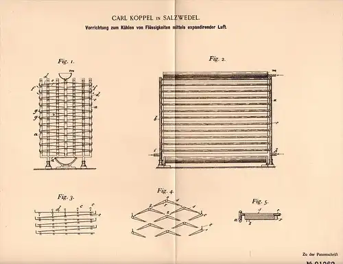 Original Patentschrift - C. Koppel in Salzwedel , 1896 , Kühlapparat für Flüssigkeiten , Klimaanlage , Kühlschrank !!!