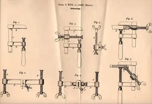 Original Patentschrift - S. Weil in Lahr , Baden , 1901 , Schraubzwinge , Kreuzzwinge , Zwinge !!!