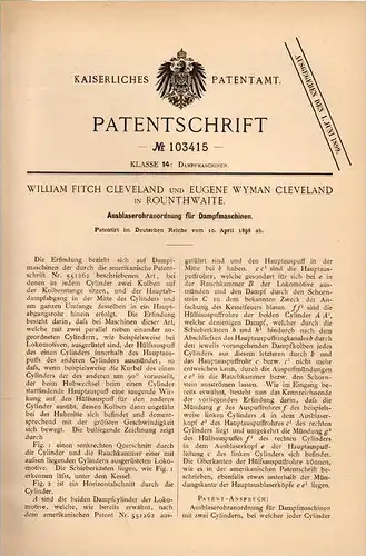 Original Patentschrift - W. Cleveland in Rounthwaite , 1898 , apparatus for steam engine , Manitoba , Canada !!!