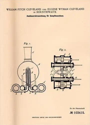 Original Patentschrift - W. Cleveland in Rounthwaite , 1898 , apparatus for steam engine , Manitoba , Canada !!!