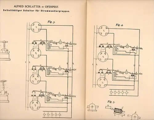 Original Patentschrift - A. Schlatter in Ofenpest / Budapest , 1898 , Schalter für stromwandler , Elektrik !!!