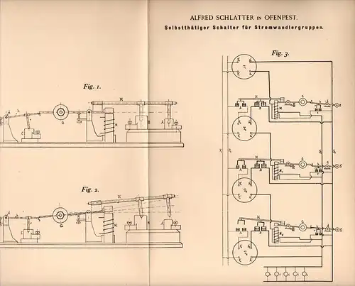 Original Patentschrift - A. Schlatter in Ofenpest / Budapest , 1898 , Schalter für stromwandler , Elektrik !!!