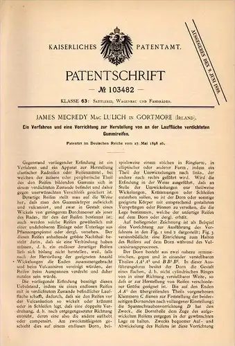 Original Patentschrift - J. Lulich in Gortmore , 1898 , production of compacted tire , Ireland , Swanlinbar !!