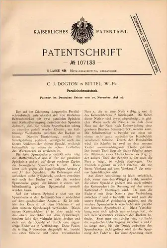 Original Patentschrift - C. Dogton in Rittel / Rytel i. Westpr. , 1898 , Parallel - Schraubstock , Konitz / Chojnice !!!