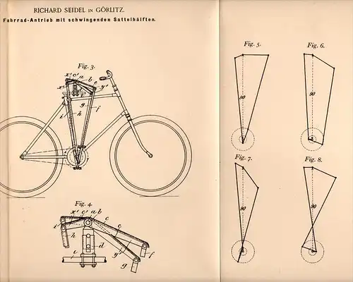 Original Patentschrift - R. Seidel in Görlitz , 1898 , Fahrrad - Antrieb mit Schwingsattel , Sattel , Fahrräder !!!