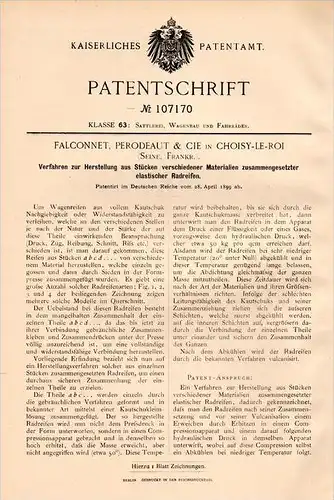 Original Patentschrift - Perodeaut & Cie à Choisy le Roi , 1899 , Fabrication de pneumatiques en caoutchouc !!!