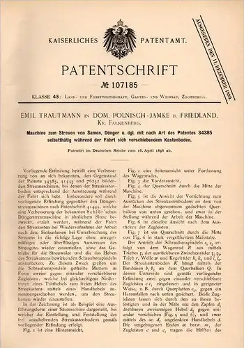 Original Patentschrift - E. Trautmann in Polnisch Jamke b. Friedland , 1898 , Maschine für Samen , Agrar , Korfantów !!!