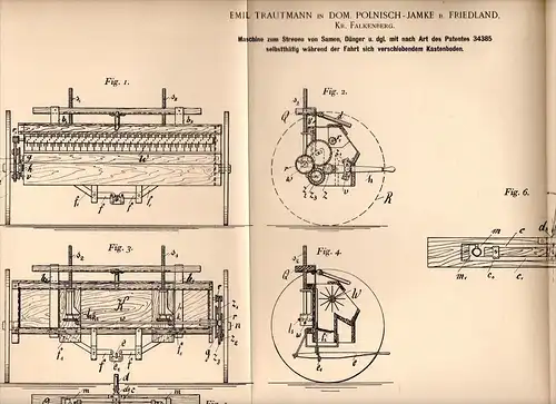 Original Patentschrift - E. Trautmann in Polnisch Jamke b. Friedland , 1898 , Maschine für Samen , Agrar , Korfantów !!!