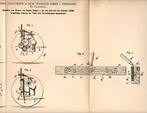 Original Patentschrift - E. Trautmann in Polnisch Jamke b. Friedland , 1898 , Maschine für Samen , Agrar , Korfantów !!!