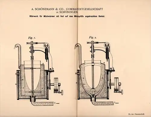 Original Patentschrift - A. Schönemann in Schöningen , 1898 , Rührwerk für Milchwärmer , Milch , Rührer !!!