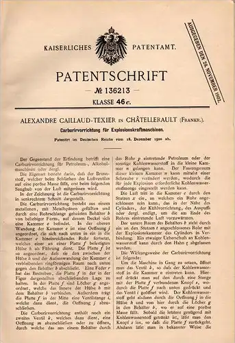 Original Patentschrift - A. Caillaud - Texier à Chatellerault , 1900 , Carburateur pour moteurs, moteur, de l´automobile