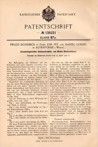 Original Patentschrift - E. Ischebeck und D. Goebel in Altenvoerde / Ennepetal , 1902 , Eisenbahn - Werkzeug !!