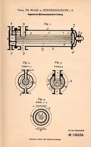 Original Patentschrift - Th. Blass in Seifhennersdorf i.S., 1901 , Wärmetauscher , Heizung , Dampfmaschine , Sachsen !!!