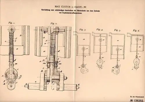 Original Patentschrift - Max Custor in Haspe i.W., 1901 , Apparat für Motoren , Explosionskraftmaschinen , Motor  !!!